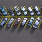 Herringbone arrangement of parking spaces