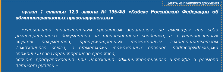 ст. 12.3 (ч.1) закон №195-ФЗ КоАП РФ